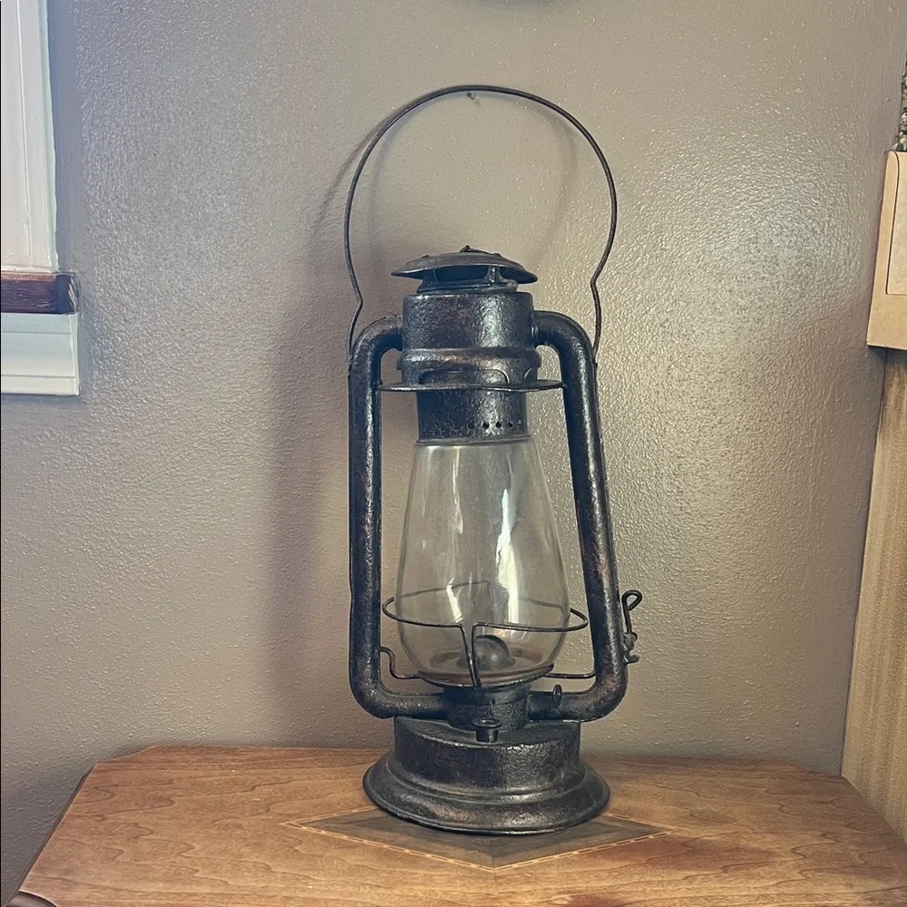 Vintage black glass and metal Lantern